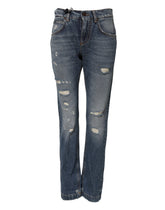 Dolce & Gabbana Blue Cotton Boyfriend Tattered Denim Jeans